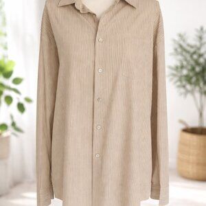 Van Heusen Beige Tan Striped Button Down Shirt XL 17–17.5